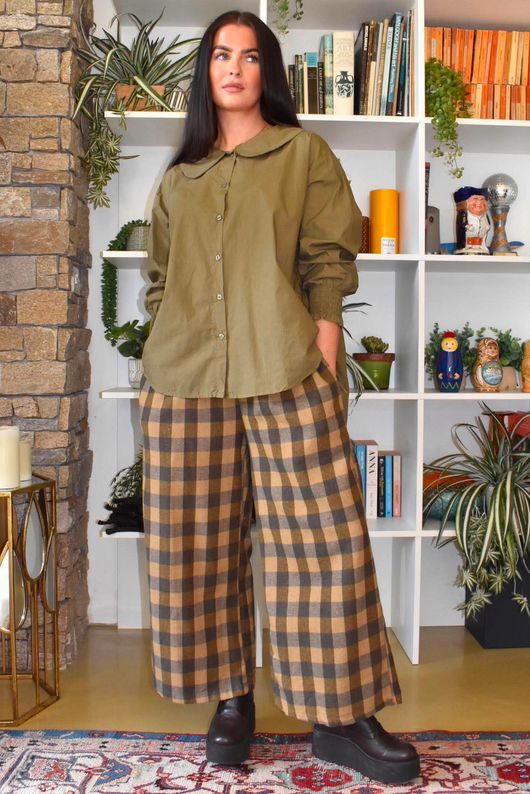 Paloma Tela Peter Pan Blouse Deep Olive